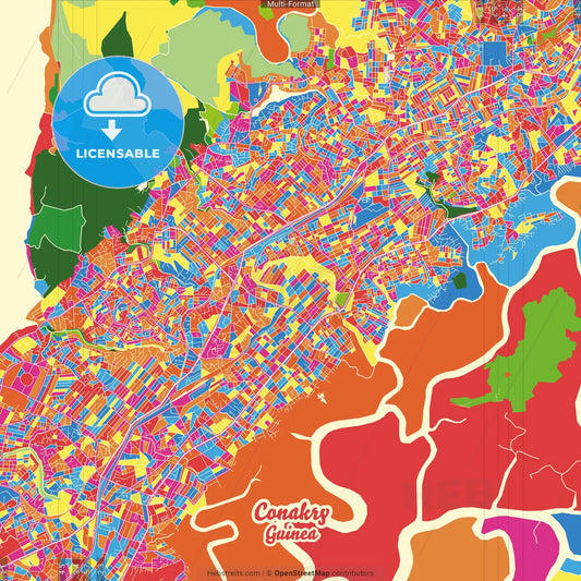Conakry, Guinea Crazy Colorful Street Map Poster Template