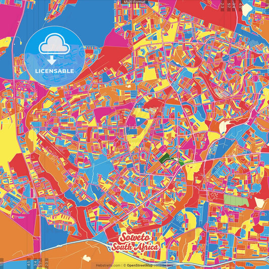 Soweto, South Africa Crazy Colorful Street Map Poster Template