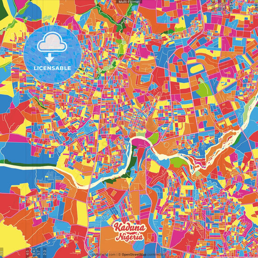 Kaduna, Nigeria Crazy Colorful Street Map Poster Template