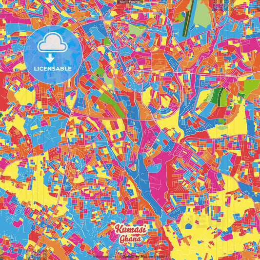 Kumasi, Ghana Crazy Colorful Street Map Poster Template