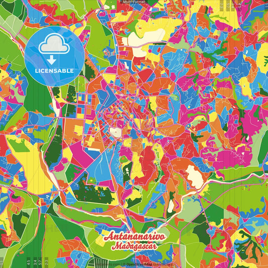 Antananarivo, Madagascar Crazy Colorful Street Map Poster Template