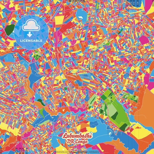 Lubumbashi, DR Congo Crazy Colorful Street Map Poster Template