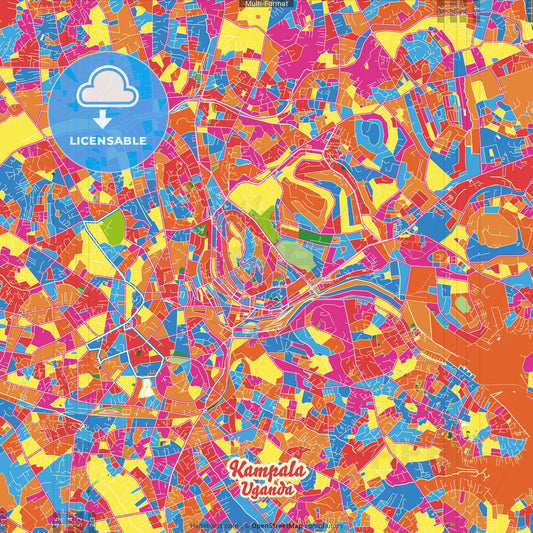 Kampala, Uganda Crazy Colorful Street Map Poster Template