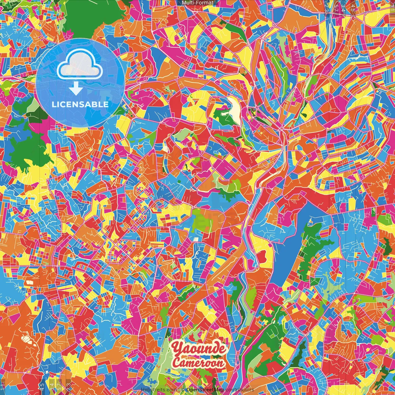 Yaounde, Cameroon Crazy Colorful Street Map Poster Template