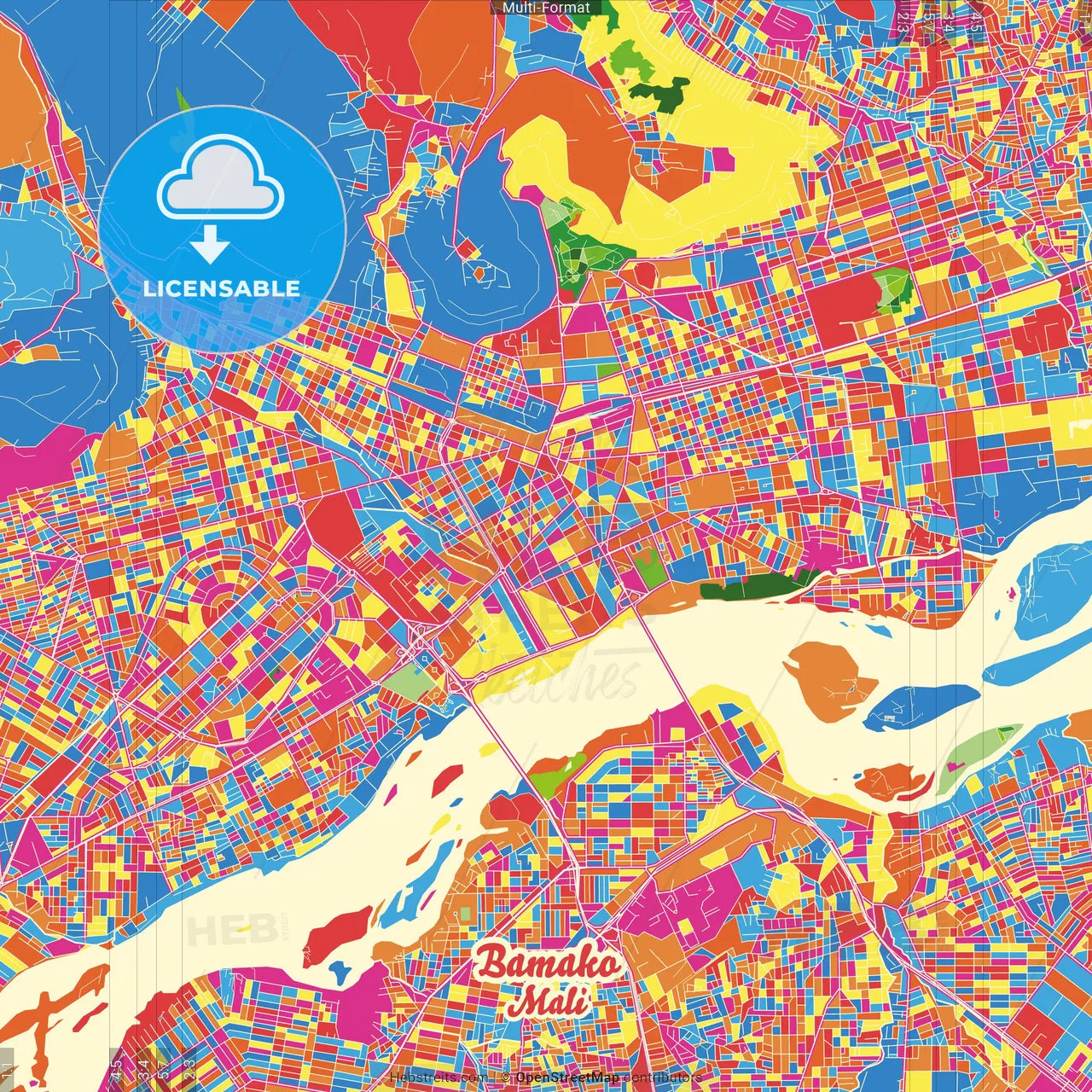 Bamako, Mali Crazy Colorful Street Map Poster Template