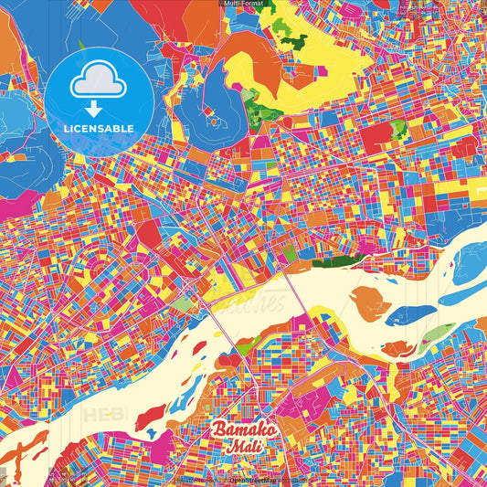 Bamako, Mali Crazy Colorful Street Map Poster Template