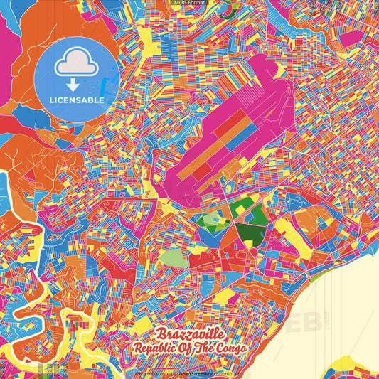 Brazzaville, Republic Of The Congo Crazy Colorful Street Map Poster Template