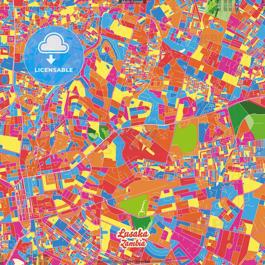 Lusaka, Zambia Crazy Colorful Street Map Poster Template