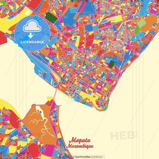 Maputo, Mozambique Crazy Colorful Street Map Poster Template