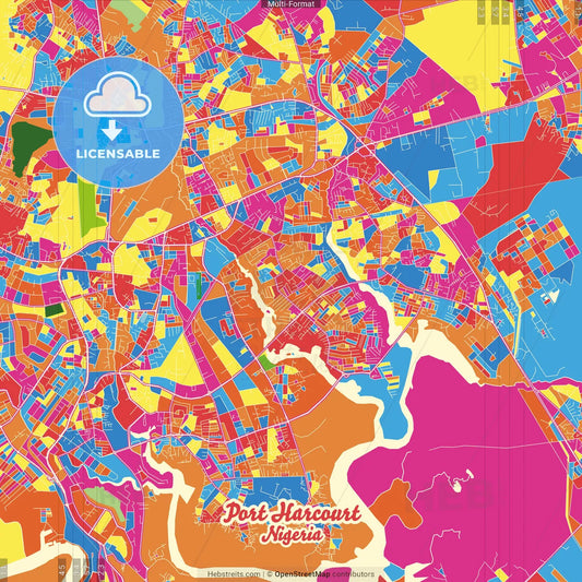 Port Harcourt, Nigeria Crazy Colorful Street Map Poster Template
