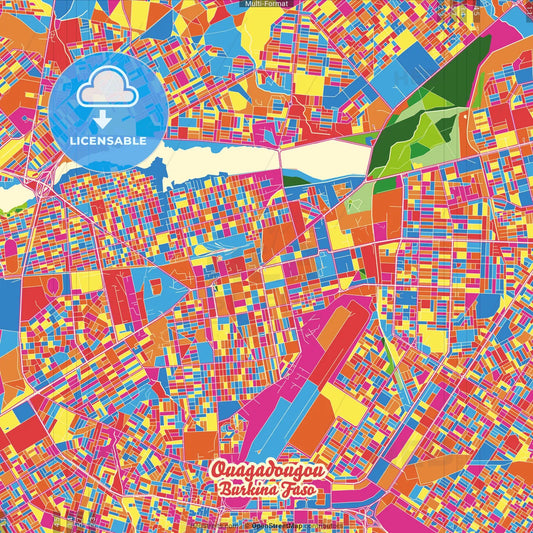 Ouagadougou, Burkina Faso Crazy Colorful Street Map Poster Template
