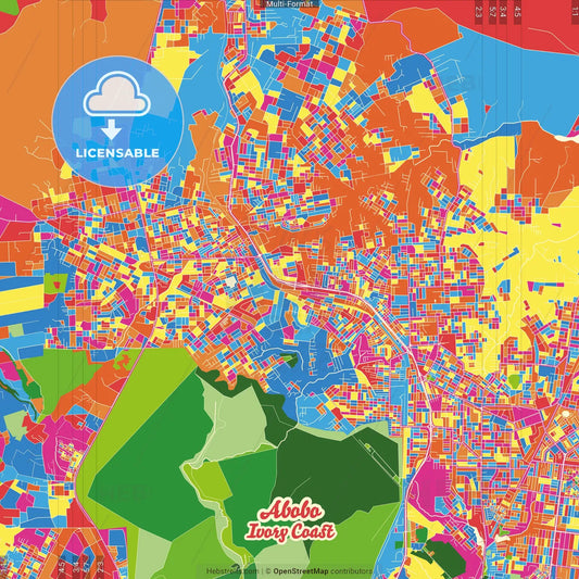 Abobo, Ivory Coast Crazy Colorful Street Map Poster Template
