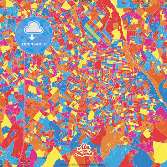 Aba, Nigeria Crazy Colorful Street Map Poster Template