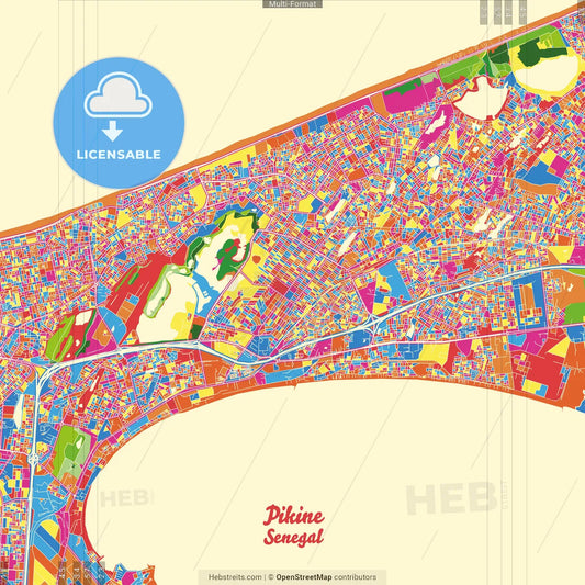 Pikine, Senegal Crazy Colorful Street Map Poster Template