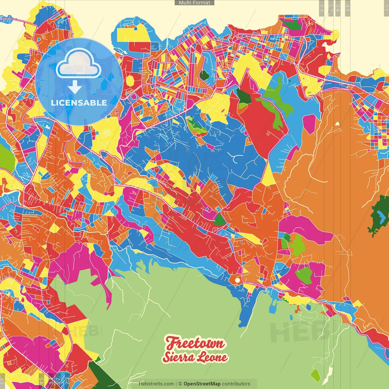 Freetown, Sierra Leone Crazy Colorful Street Map Poster Template