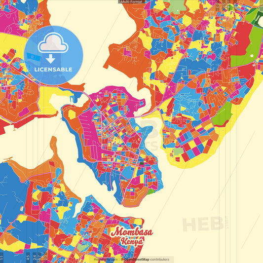 Mombasa, Kenya Crazy Colorful Street Map Poster Template