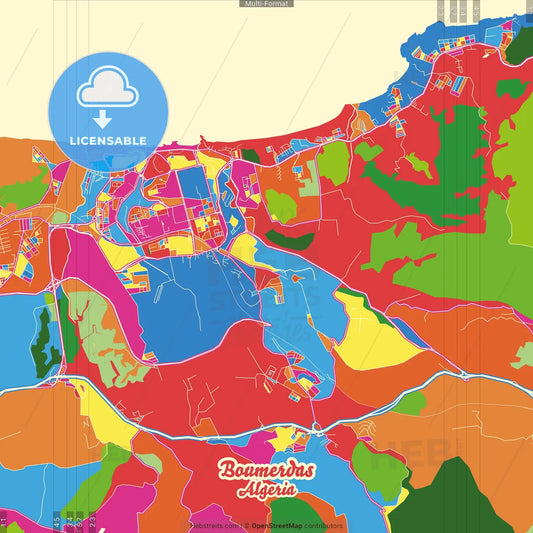 Boumerdas, Algeria Crazy Colorful Street Map Poster Template