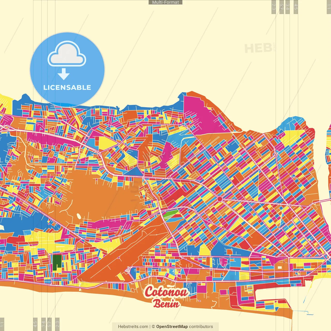 Cotonou, Benin Crazy Colorful Street Map Poster Template
