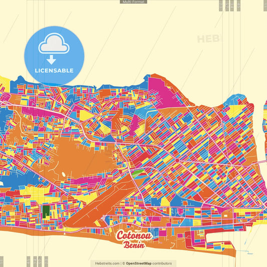 Cotonou, Benin Crazy Colorful Street Map Poster Template