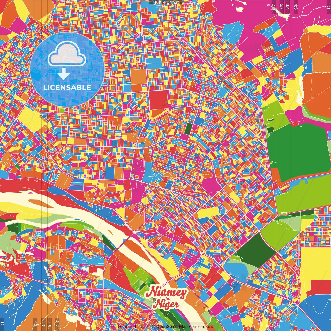 Niamey, Niger Crazy Colorful Street Map Poster Template