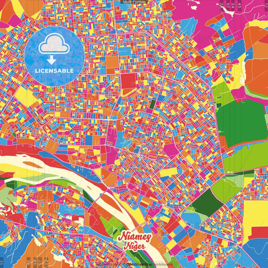 Niamey, Niger Crazy Colorful Street Map Poster Template