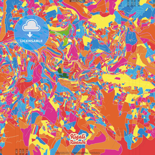Kigali, Rwanda Crazy Colorful Street Map Poster Template