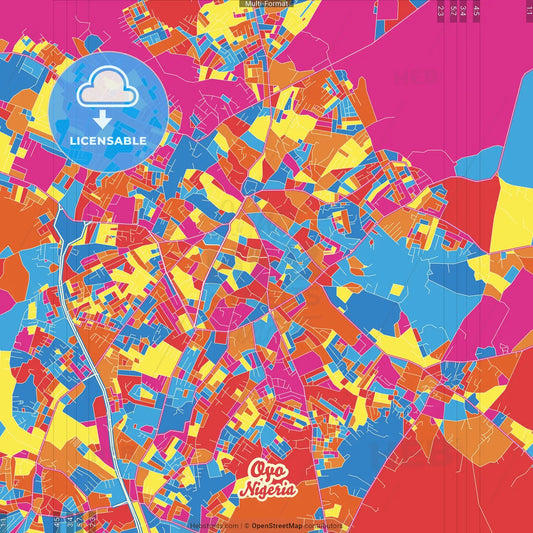 Oyo, Nigeria Crazy Colorful Street Map Poster Template