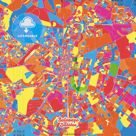 Bulawayo, Zimbabwe Crazy Colorful Street Map Poster Template