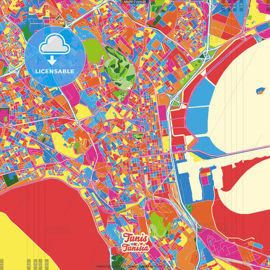Tunis, Tunisia Crazy Colorful Street Map Poster Template
