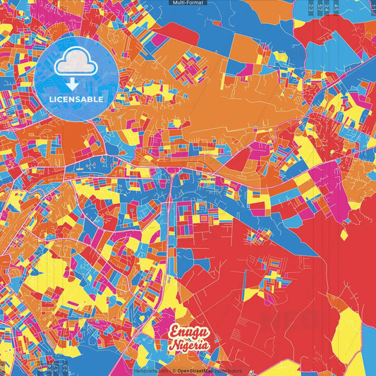 Enugu, Nigeria Crazy Colorful Street Map Poster Template