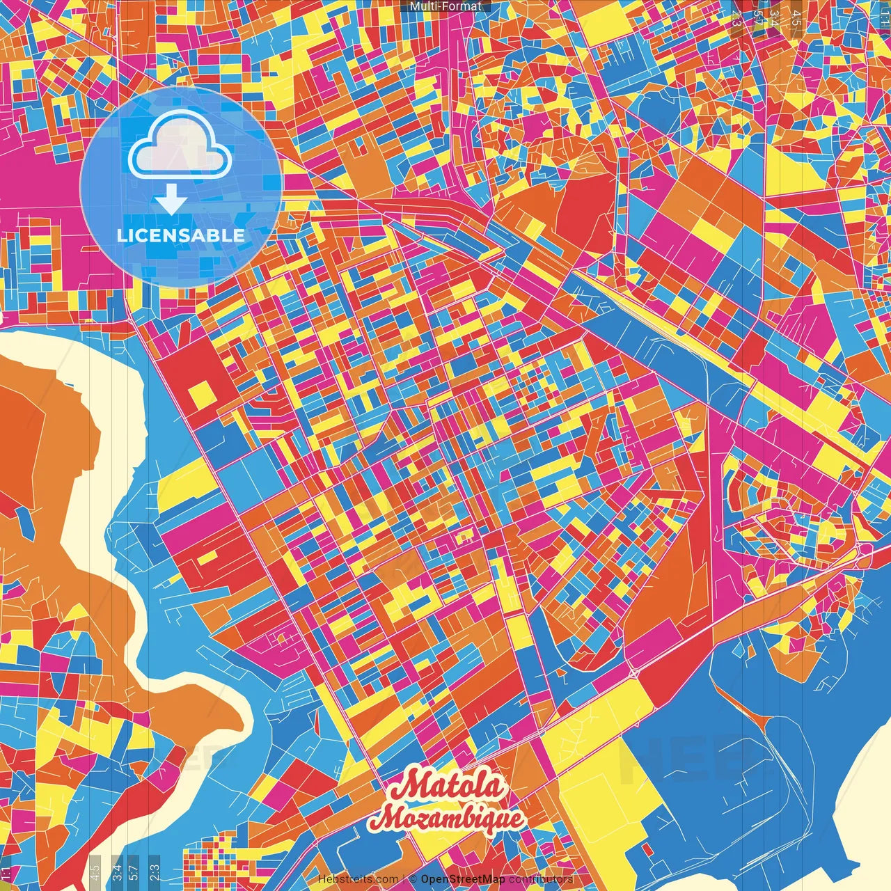 Matola, Mozambique Crazy Colorful Street Map Poster Template