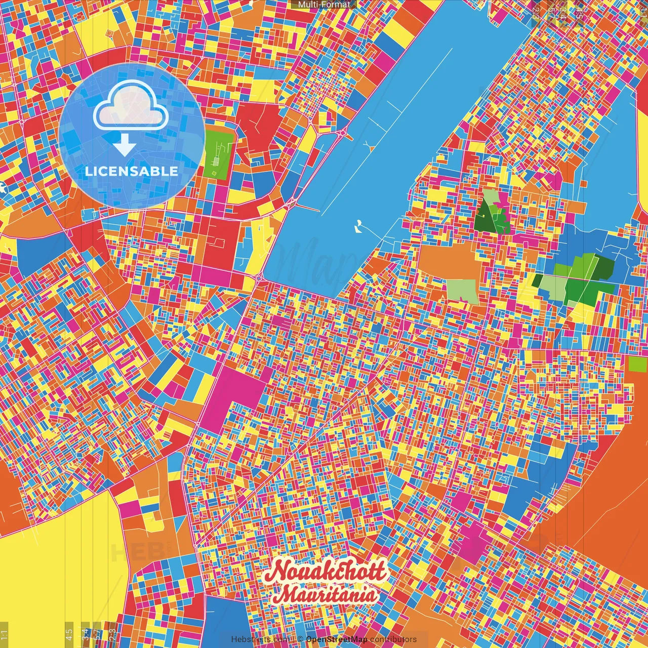 Nouakchott, Mauritania Crazy Colorful Street Map Poster Template