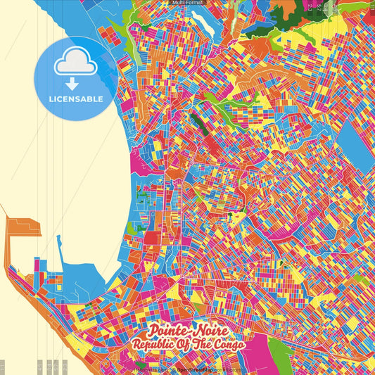 Pointe-Noire, Republic Of The Congo Crazy Colorful Street Map Poster Template
