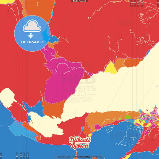 Djibouti, Djibouti Crazy Colorful Street Map Poster Template