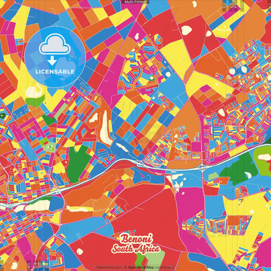 Benoni, South Africa Crazy Colorful Street Map Poster Template