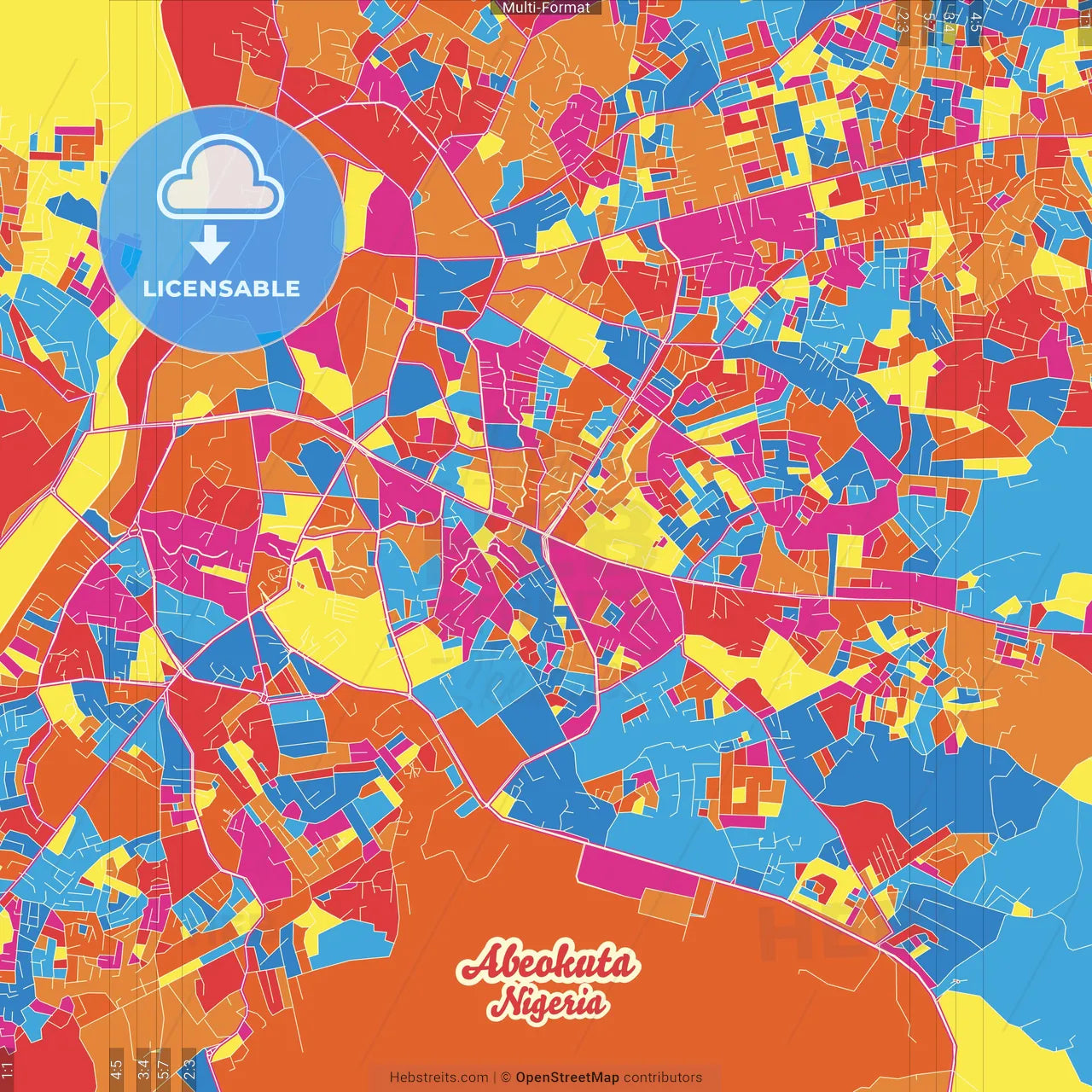 Abeokuta, Nigeria Crazy Colorful Street Map Poster Template