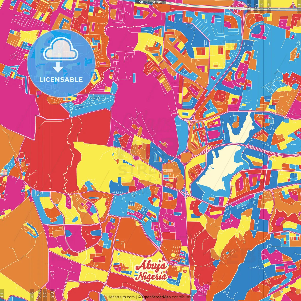 Abuja, Nigeria Crazy Colorful Street Map Poster Template