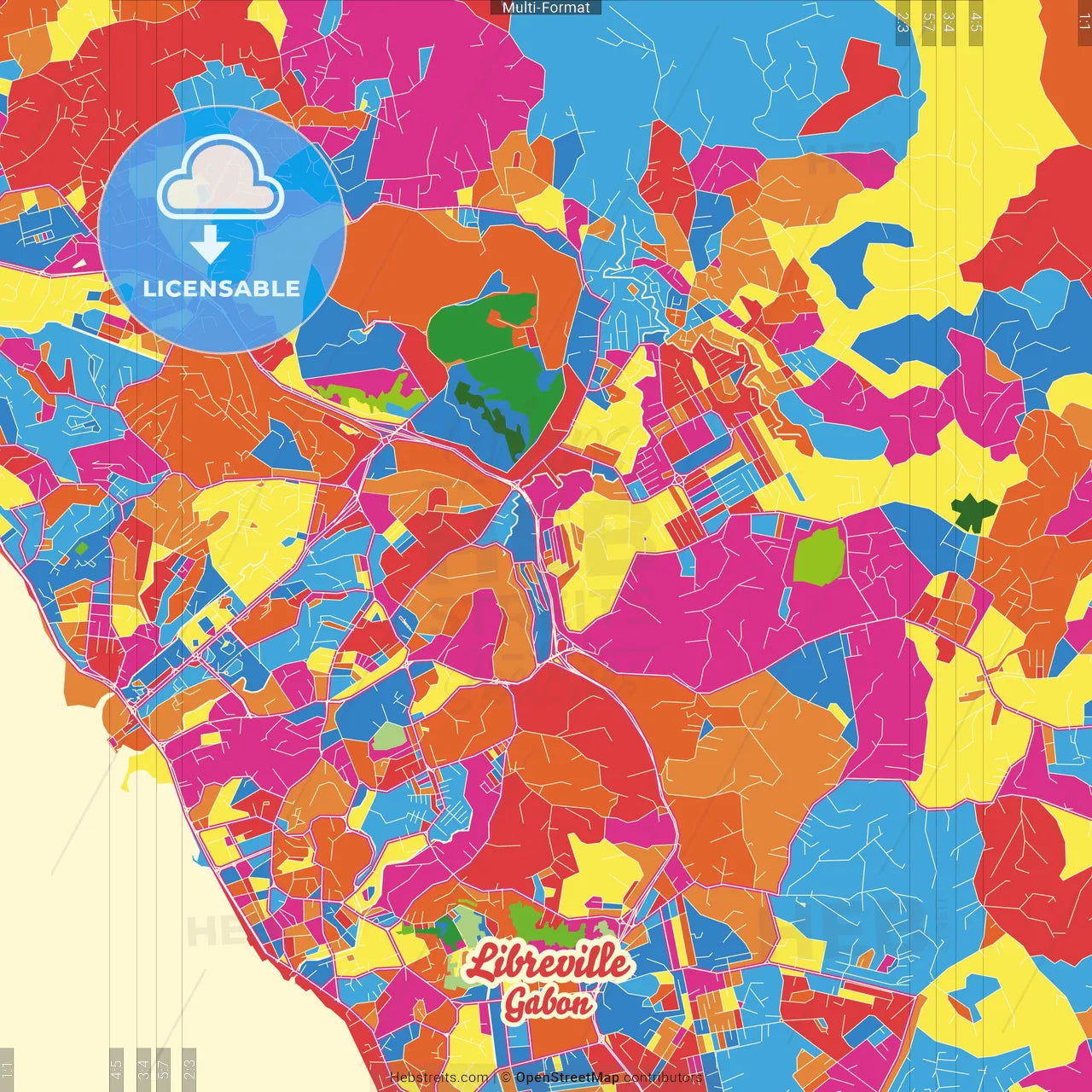 Libreville, Gabon Crazy Colorful Street Map Poster Template