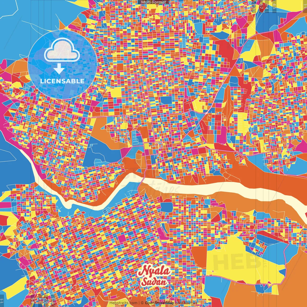 Nyala, Sudan Crazy Colorful Street Map Poster Template
