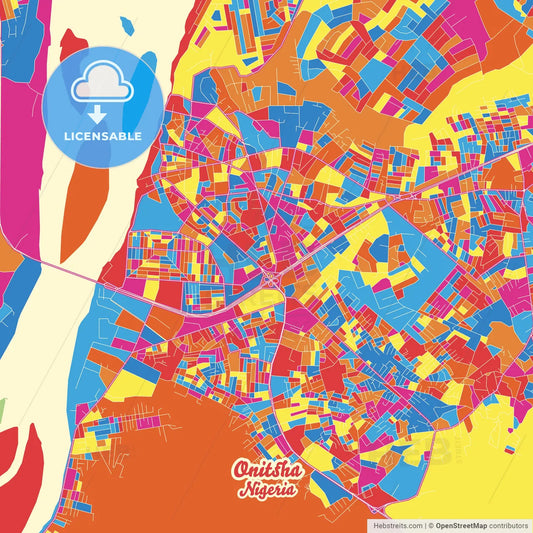 Onitsha, Nigeria Crazy Colorful Street Map Poster Template