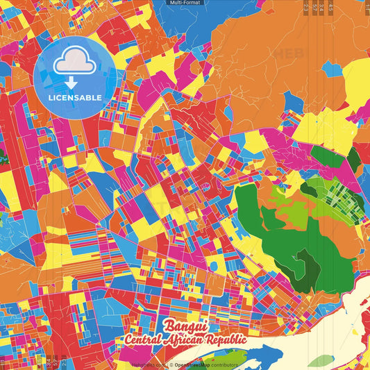Bangui, Central African Republic Crazy Colorful Street Map Poster Template