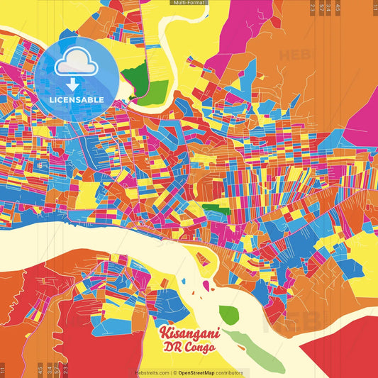 Kisangani, DR Congo Crazy Colorful Street Map Poster Template