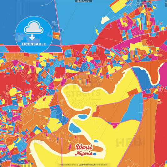 Warri, Nigeria Crazy Colorful Street Map Poster Template