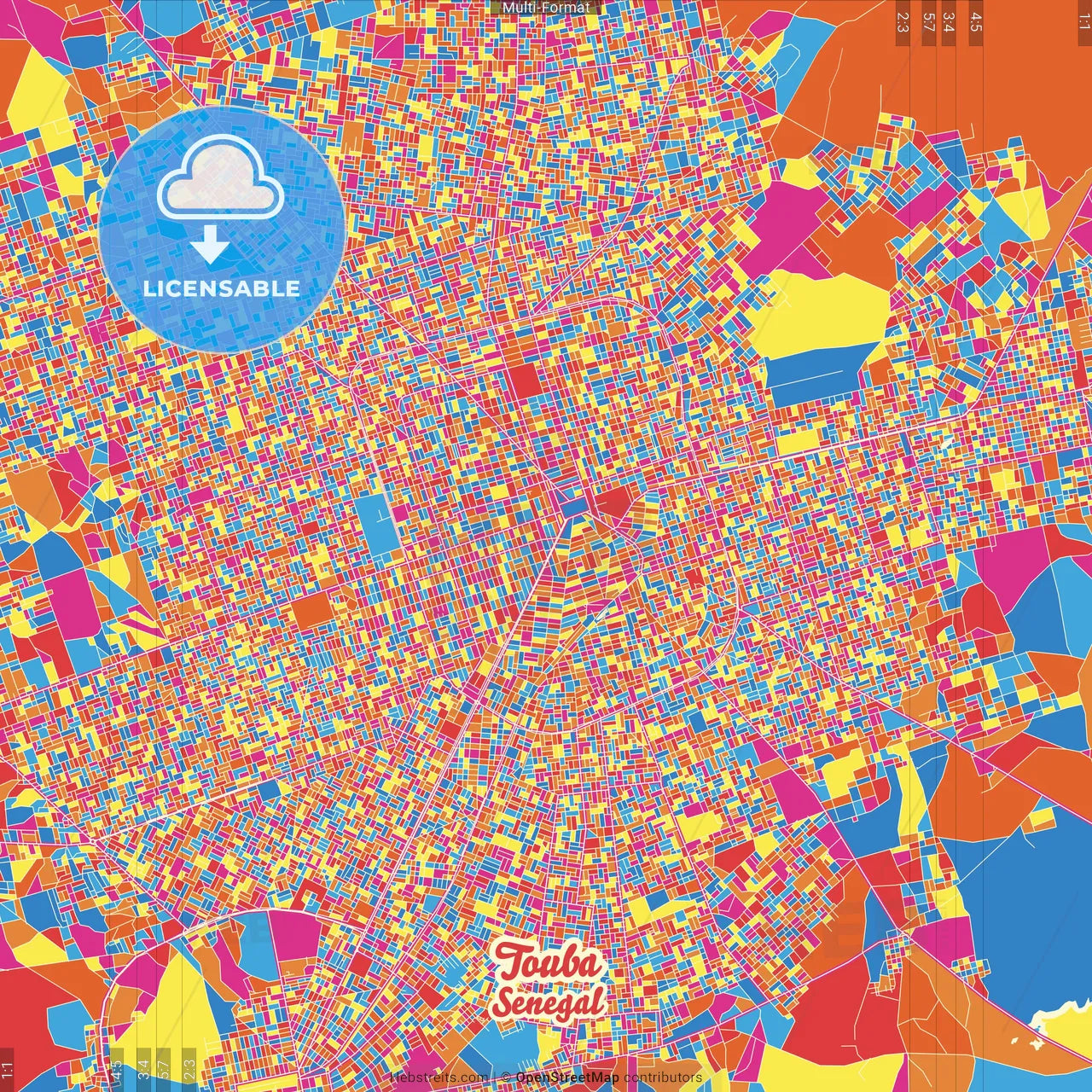 Touba, Senegal Crazy Colorful Street Map Poster Template