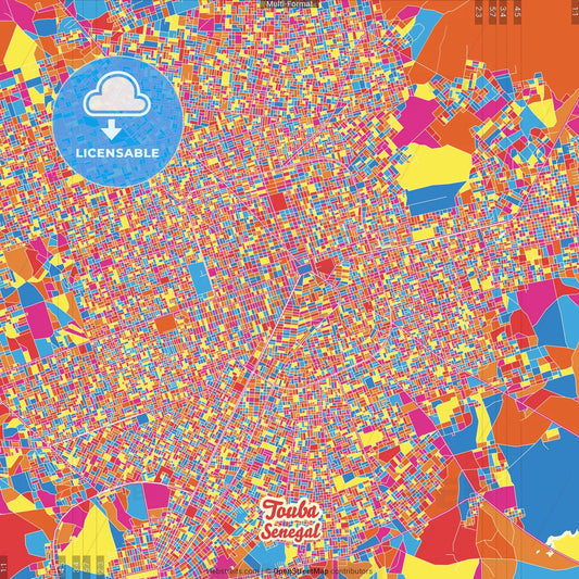Touba, Senegal Crazy Colorful Street Map Poster Template