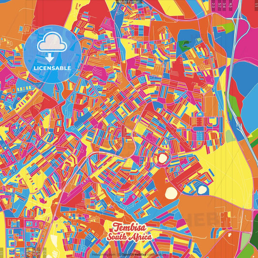 Tembisa, South Africa Crazy Colorful Street Map Poster Template