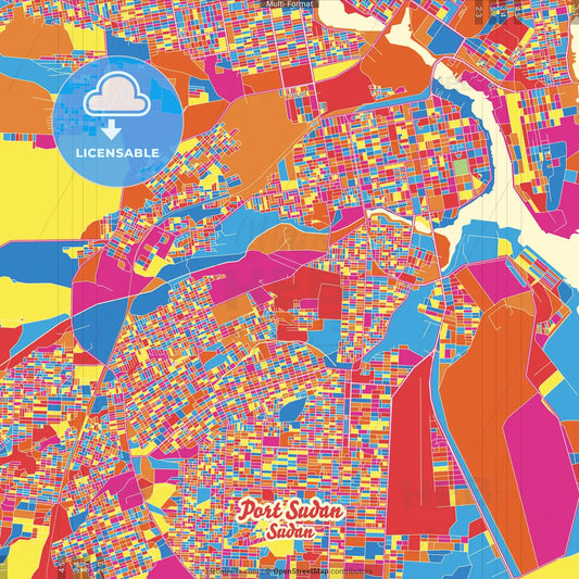 Port Sudan, Sudan Crazy Colorful Street Map Poster Template