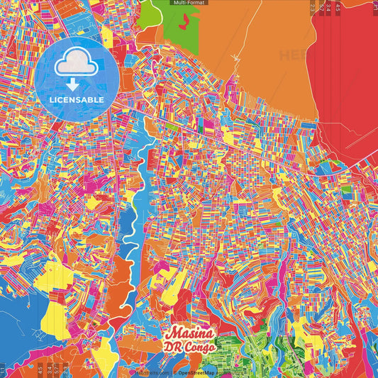Masina, DR Congo Crazy Colorful Street Map Poster Template