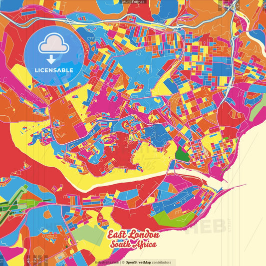 East London, South Africa Crazy Colorful Street Map Poster Template
