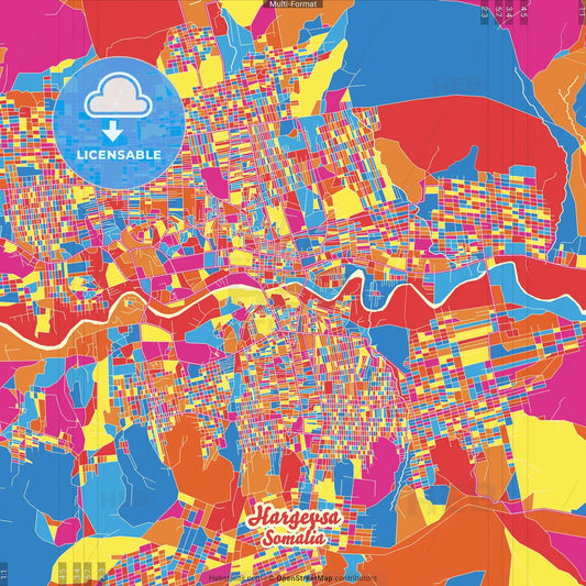 Hargeysa, Somalia Crazy Colorful Street Map Poster Template